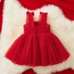Elegant Red Tulle Bow Dress for Baby Girls
