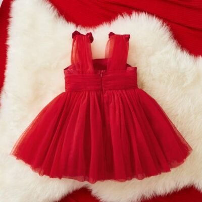 Elegant Red Tulle Bow Dress for Baby Girls