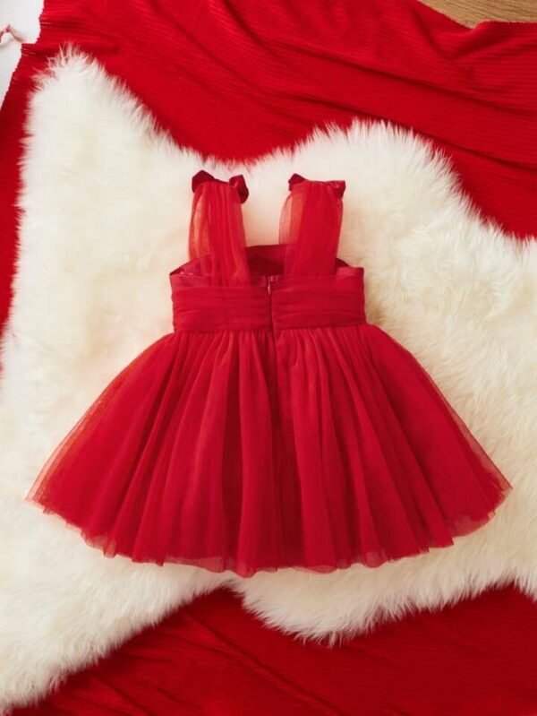 Elegant Red Tulle Bow Dress for Baby Girls