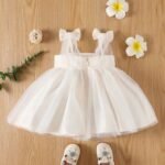 Ivory Tulle Princess Dress for Baby Girls with Bow Straps