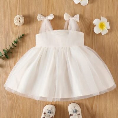 Ivory Tulle Princess Dress for Baby Girls with Bow Straps