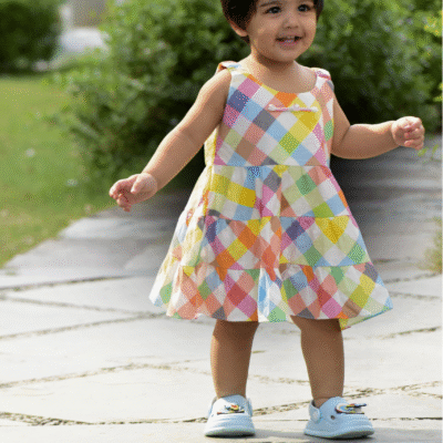 Rainbow Pop Checkered Cotton Dress for Baby Girls