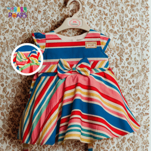 Rainbow Striped Bow Dress for Baby Girls