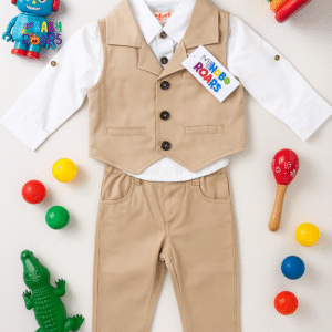 Baby Boys Beige Waistcoat & White Shirt Set