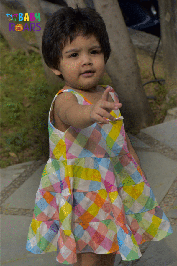 Rainbow Pop Checkered Cotton Dress for Baby Girls