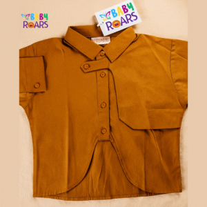 Rust Asymmetric Button Shirt for Baby Boys